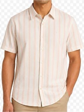 Calvin Klein Short-Sleeve Button-Down Shirt in Light Pink/White Stripe